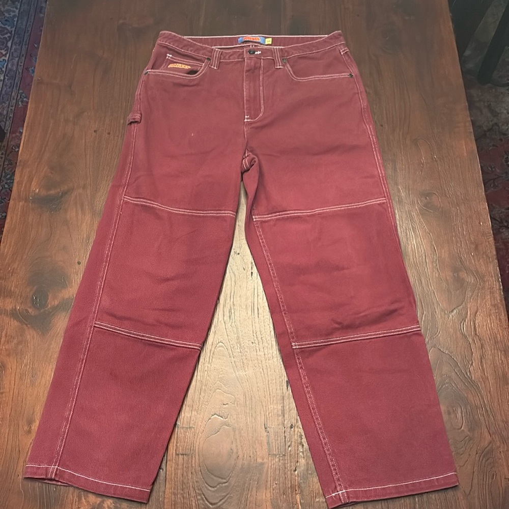 Empyre Men’s Relax fit skate denim burgundy reverse stitch size 34